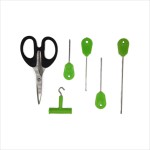 Set de 6 piese pentru pescuit, Regal Fish, crosete, burghiu, foarfeca, knot puller, culoare verde